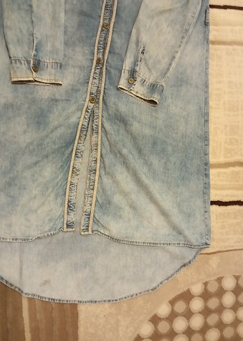 Mavi Pastel Renkli Düğmeli Uzun Denim Ceket - Görsel 8