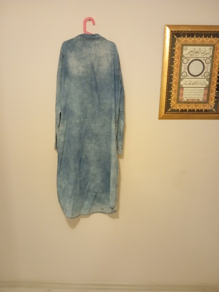 Mavi Pastel Renkli Düğmeli Uzun Denim Ceket - Görsel 5