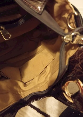 Kahverengi Yılan Derisi Desenli Deri Çanta - Görsel 8