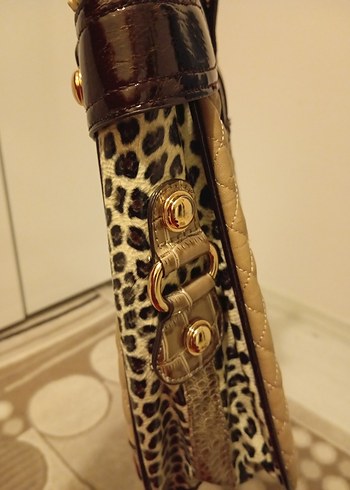 Kahverengi Yılan Derisi Desenli Deri Çanta - Görsel 6