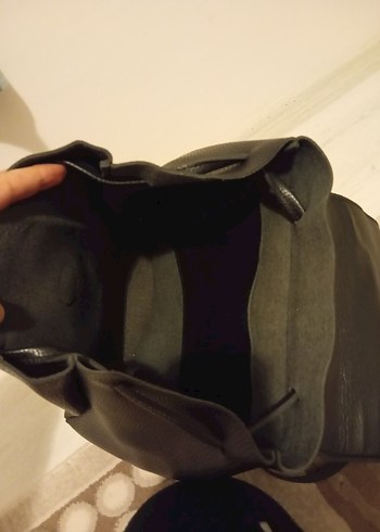 Deri Kadın Sırt Çantası, Tokalı, Siyah - Görsel 6