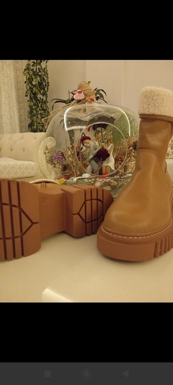 Bej Deri Kürklü Platform Topuklu Kadın Bot - Görsel 5