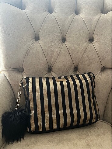 Siyah Gold Clutch Portföy Çanta