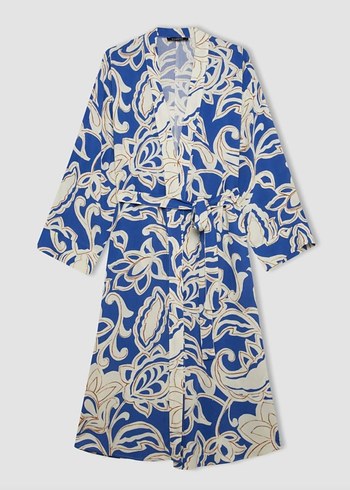 Defacto Defacto Mavi Desenli Uzun Viskon Kimono