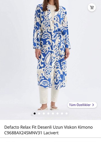 Defacto Mavi Desenli Uzun Viskon Kimono