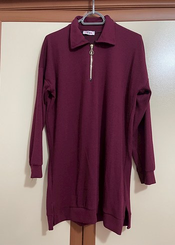 Mürdüm Fermuarlı Oversize Tunik
