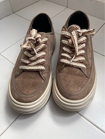 40 Beden camel Renk Marjin Kadın Vizon Süet Sneaker Ayakkabı