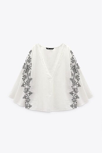 Zara Zara işlemeli keten bluz y2k fairycore