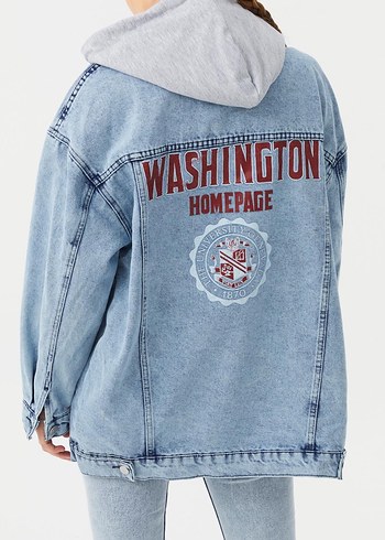 Dökümlü Kesim Yüksek Yakalı Denim Ceket