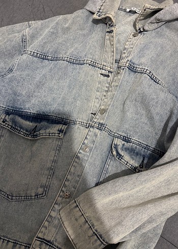 universal Beden mavi Renk Dökümlü Kesim Yüksek Yakalı Denim Ceket