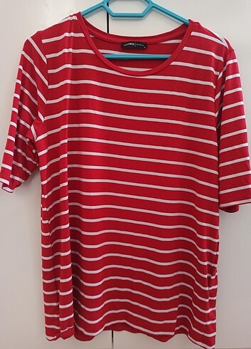 xl Beden kırmızı Renk LCW çizgili penye tişört 