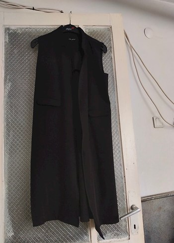 siyah uzun yelek - Görsel 4