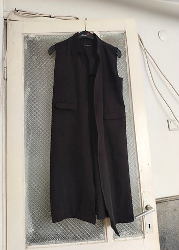 siyah uzun yelek - Görsel 3
