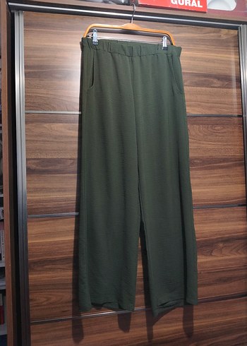 Kadın Haki Piliseli Salaş Kumaş Pantolon - Görsel 3