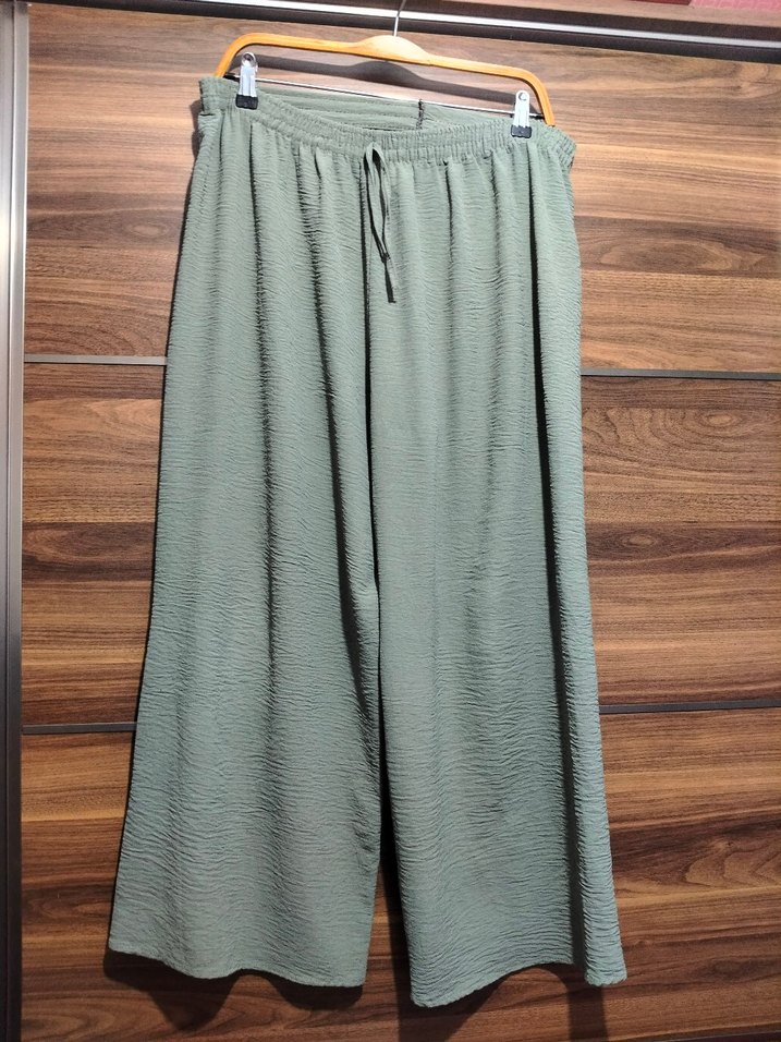 Bohem Gri Bol Kesim Kadın Keten Pantolon - Görsel 2