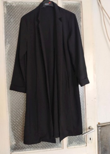 Siyah Uzun Keten Kadın Ofis ceket - Görsel 2