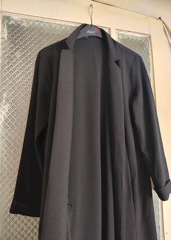 Siyah Uzun Keten Kadın Ofis ceket - Görsel 3