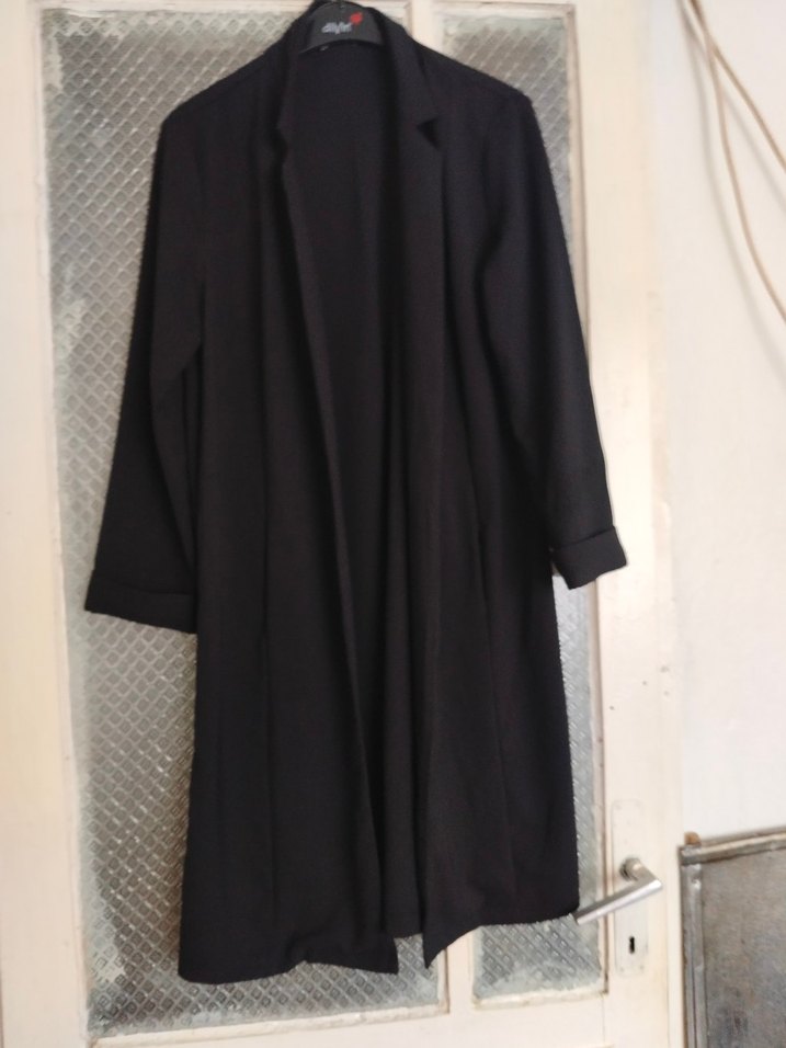 Siyah Uzun Keten Kadın Ofis ceket - Görsel 2