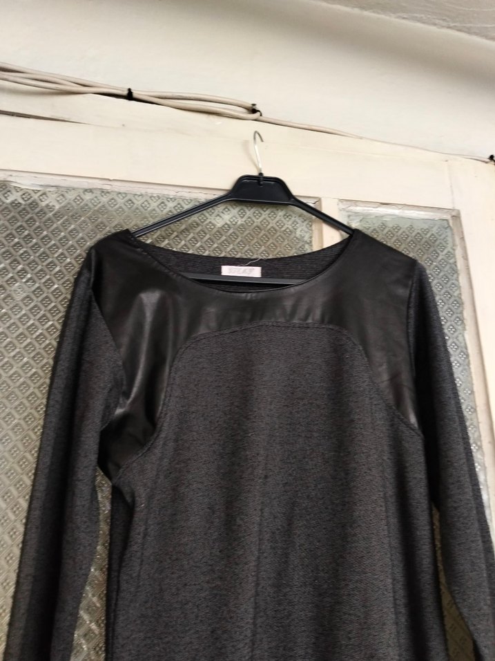 Gri Uzun Kollu Kadın Triko Elbise - Görsel 4