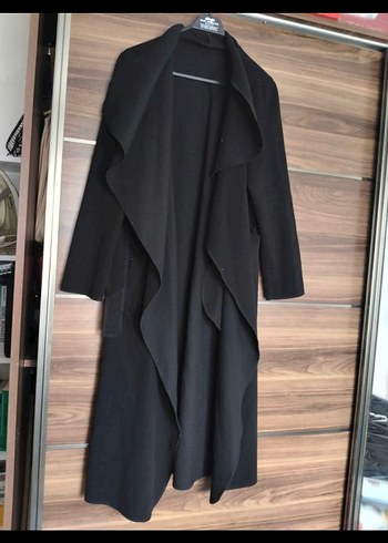 Kadın Siyah Uzun Drapeli Kaban - Görsel 5