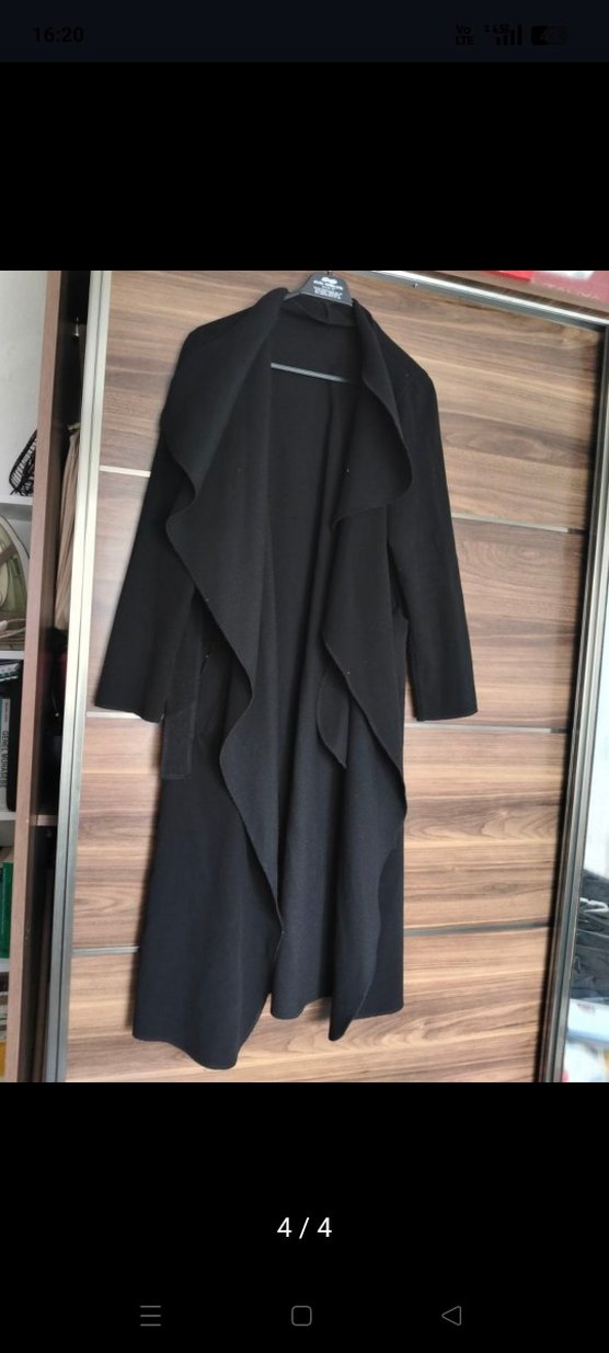 Kadın Siyah Uzun Drapeli Kaban - Görsel 5