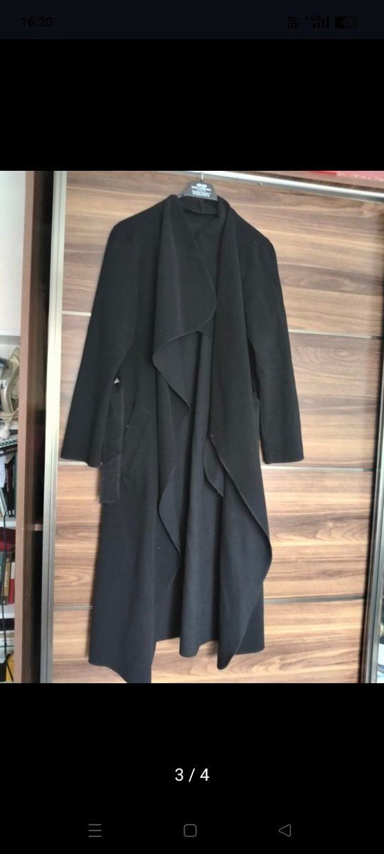 Kadın Siyah Uzun Drapeli Kaban - Görsel 4