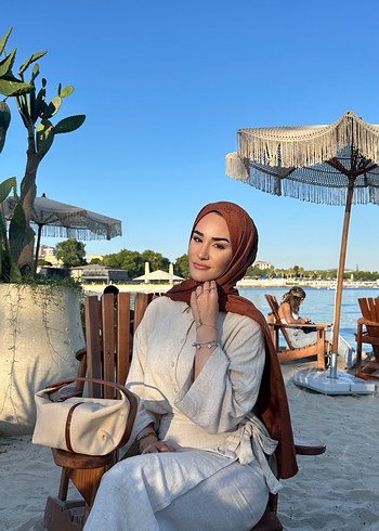 Bej Uzun Kollu Pamuklu Uzun Etek takım - Görsel 2