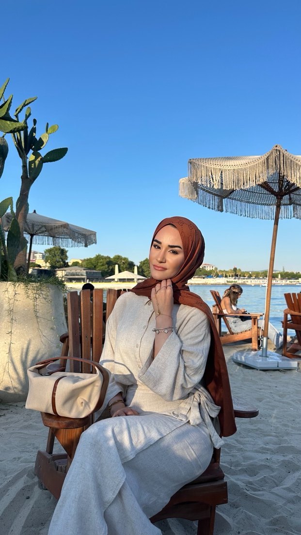 Bej Uzun Kollu Pamuklu Uzun Etek takım - Görsel 2