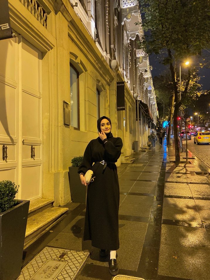 Uzun Siyah Gotik Kadın triko elbise - Görsel 2