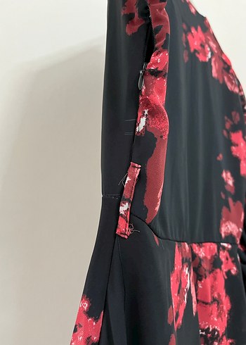 36 Beden bordo Renk Bordo Çiçek Desenli Uzun Bohem Elbise