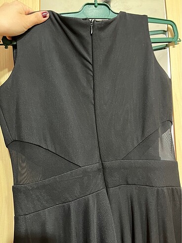 s Beden siyah Renk Beli tül detaylı siyah şifon elbise