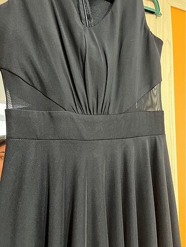 s Beden Beli tül detaylı siyah şifon elbise