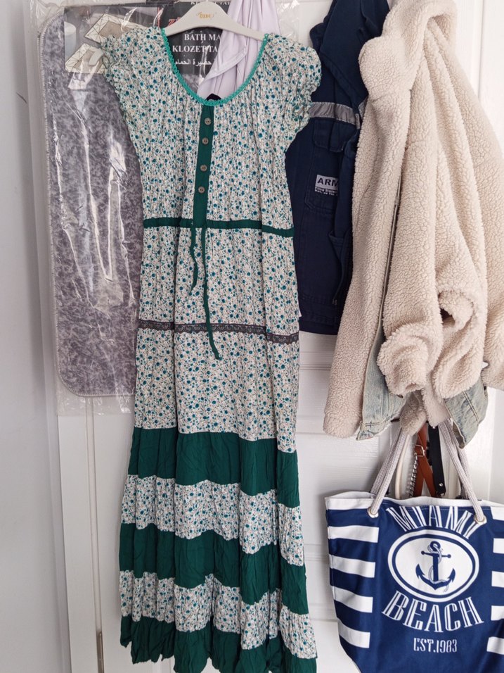 Bohem Desenli Yeşil Uzun Elbise - Görsel 2