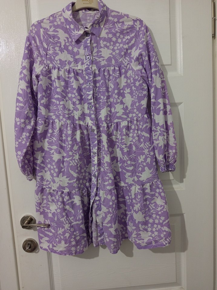 Uzun Mor Düğmeli Hamile Tunik - Görsel 2