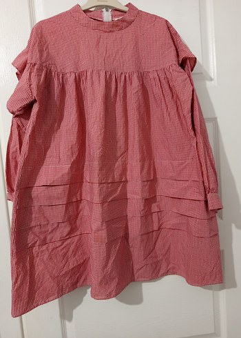 Kırmızı Keten Fırfırlı Midi Tunik - Görsel 2