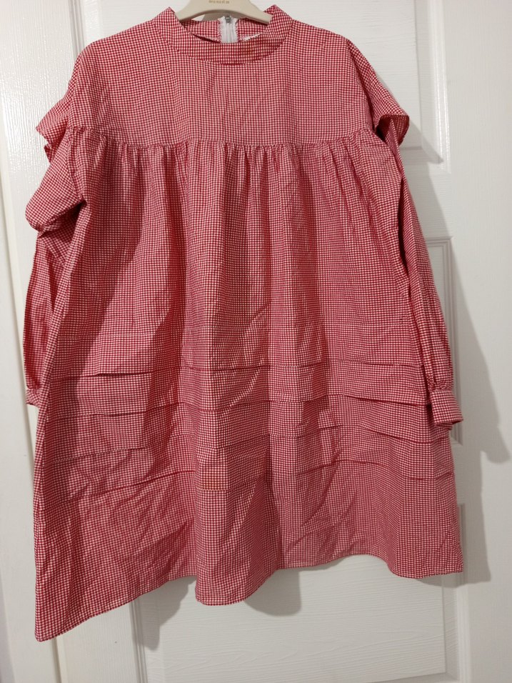 Kırmızı Keten Fırfırlı Midi Tunik - Görsel 2