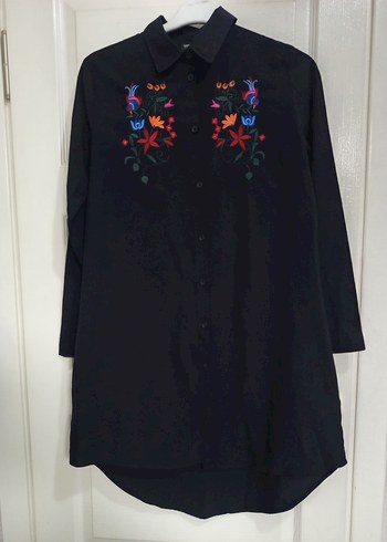 Çok Renkli Nakışlı Siyah Bohem Uzun Tunik - Görsel 2