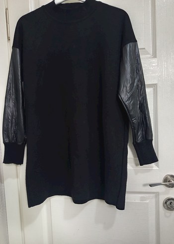 Siyah Midi Deri Kollu Kadın Triko - Görsel 2