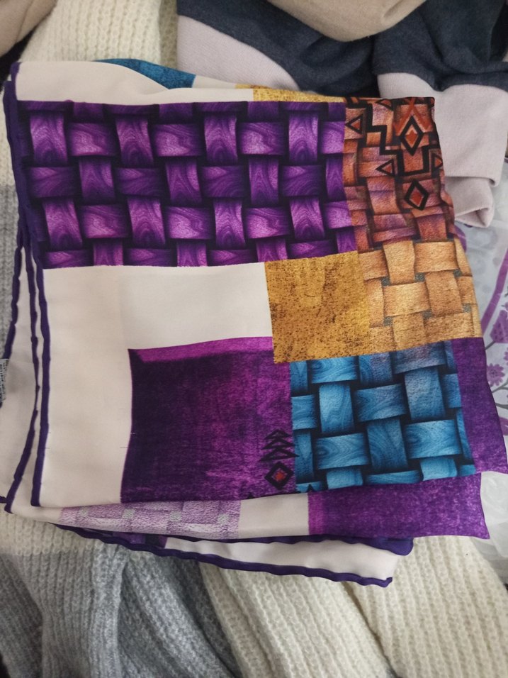 Kadın Mor Pileli Bohem Eşarp - Görsel 2