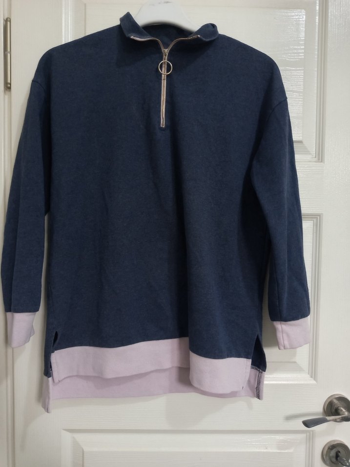 Kadın Gri Yarım Fermuarlı Sweatshirt - Görsel 2