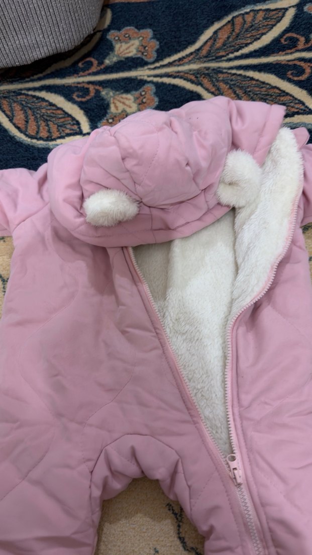 Kapüşonlu Pembe Bebek Tulumu - Görsel 2