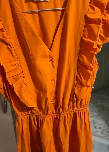 Volanlı Turuncu Midi Bohem Elbise - Görsel 2