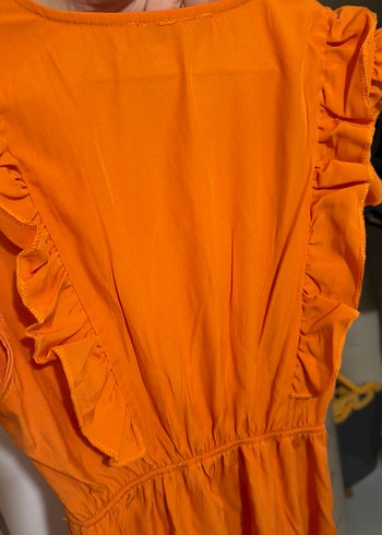 Volanlı Turuncu Midi Bohem Elbise - Görsel 3