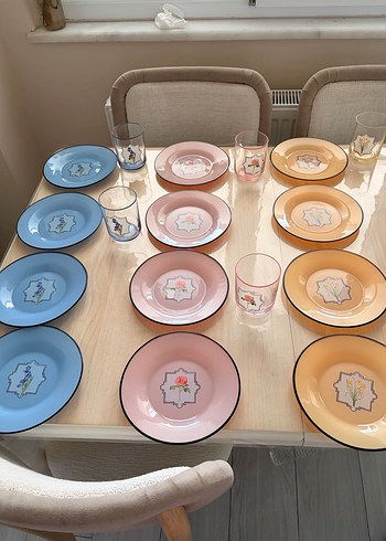 Pastel Renkli Çoklu Tabak ve Bardak Seti - Görsel 2