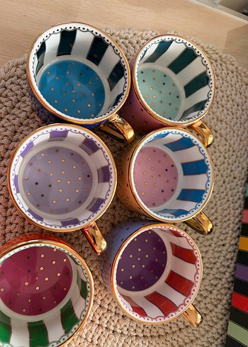 Renkli Noktalı 6'lı Kahve Fincanı ve Tabak Seti - Görsel 2