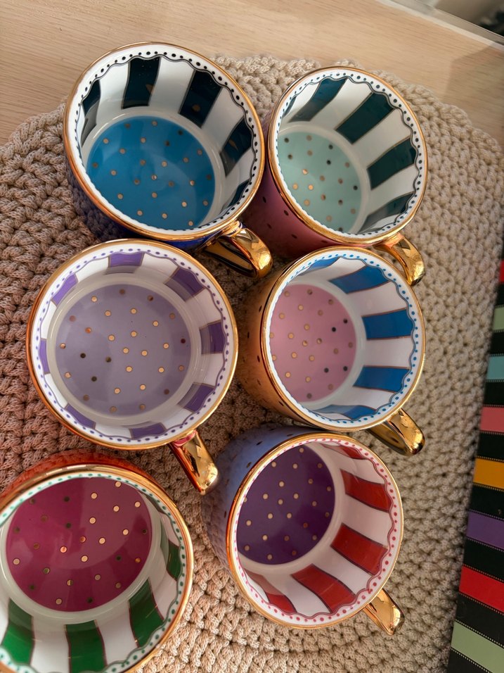Renkli Noktalı 6'lı Kahve Fincanı ve Tabak Seti - Görsel 2