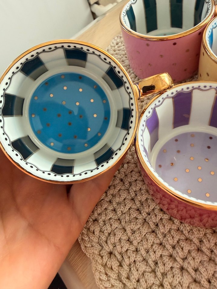 Renkli Noktalı 6'lı Kahve Fincanı ve Tabak Seti - Görsel 3