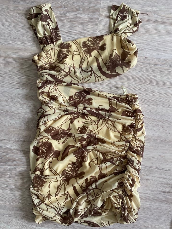 Sarı Çiçek Desenli Mini Elbise - Görsel 2