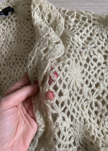 Bej Örgü Kadın Mini Hırka - Görsel 3