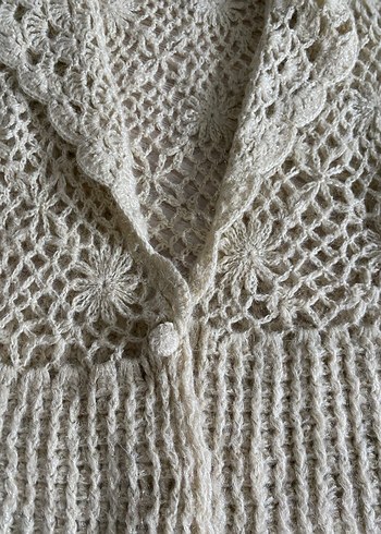 Bej Örgü Kadın Mini Hırka - Görsel 2